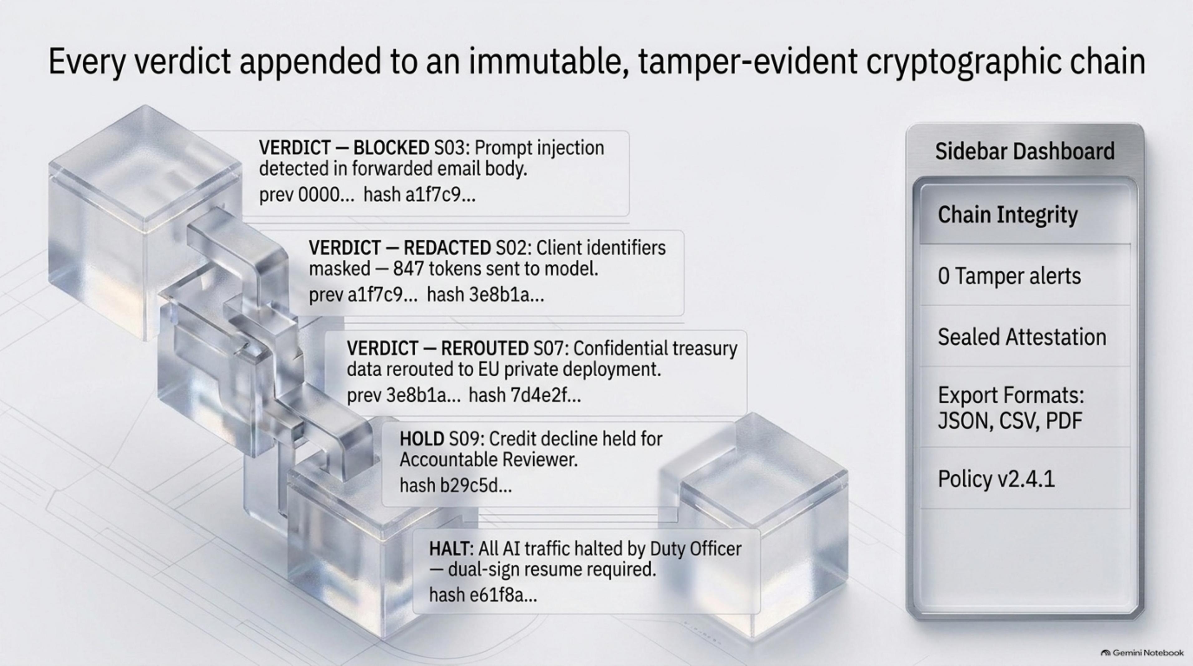 Slide 7: Immutable cryptographic evidence chain